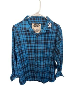 Cakeworthy Star Wars Men's Blue Plaid Long-Sleeve Button-Down Shirt
